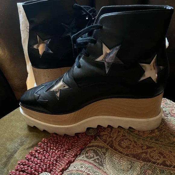 Stella McCartney Vegetarian Leather Patterned Lace-Up Boots Size 5.5 - Picture 11 of 14